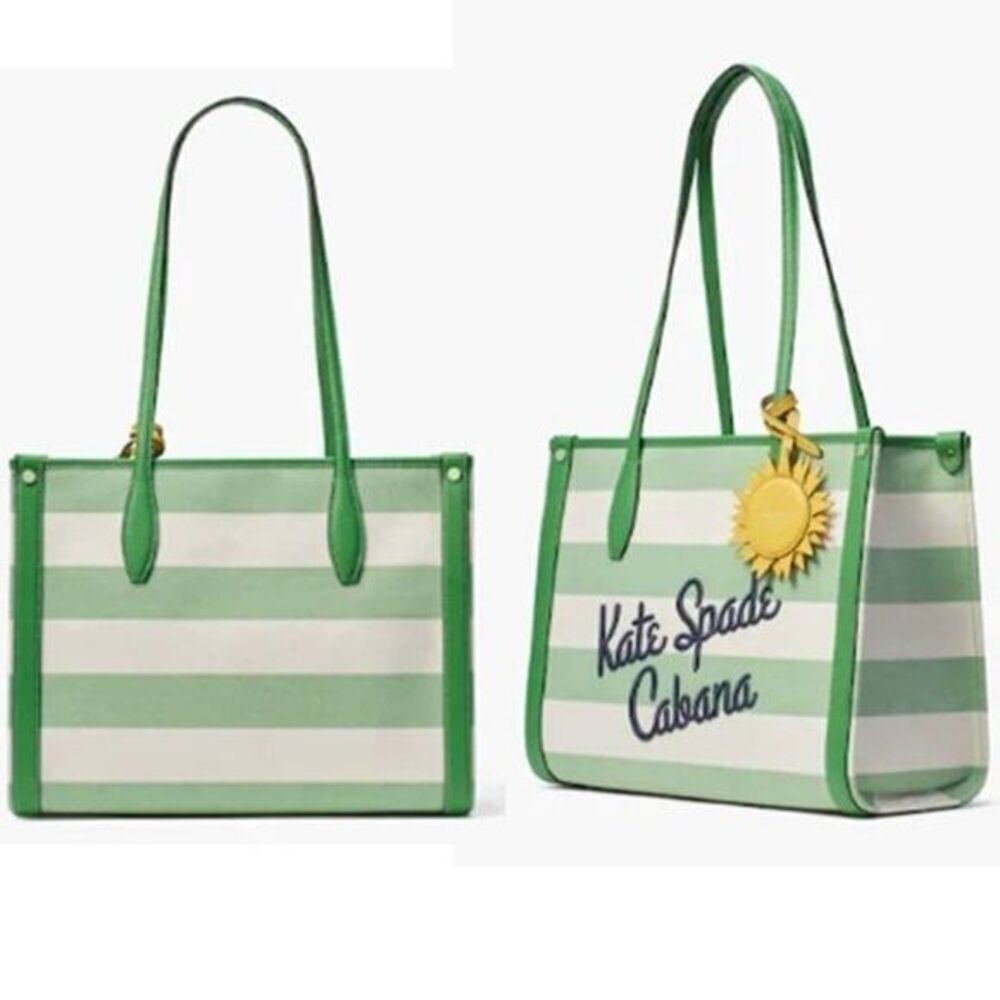 KATE SPADE Embroidered Signature Logo Cabana Canvas Tote Bag